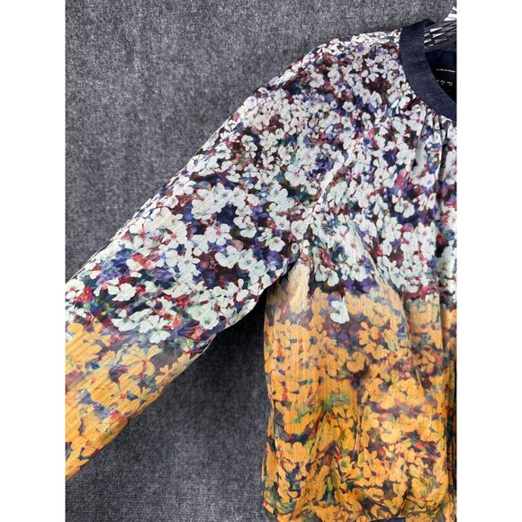 Zara Basic Floral Ombre Bomber Jacket Small Yellow Blue Zip Lightweight Womens - Picture 11 of 13